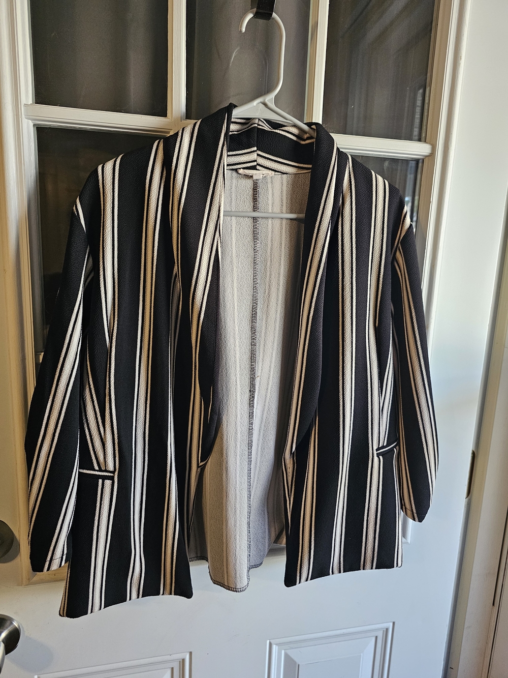 Maurices Black and White Striped Open Front Blazer